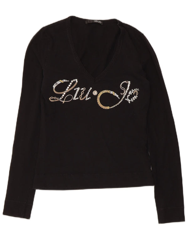 Liu Jo Womens Graphic Top Long Sleeve IT 42 Medium Black Cotton