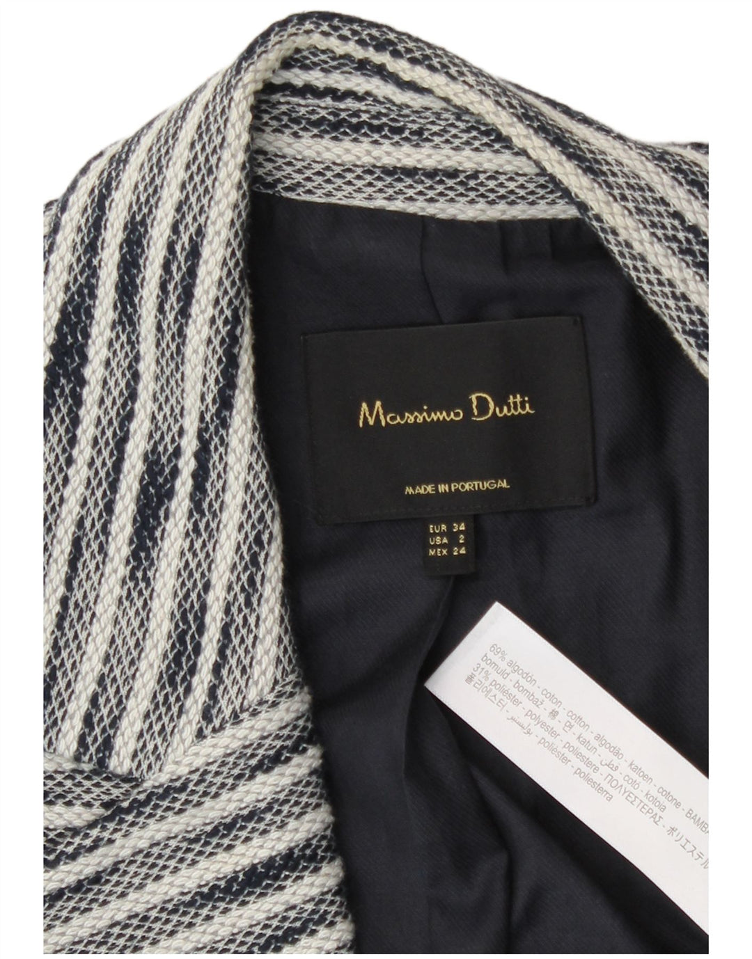 Massimo Dutti Dame Blazer Jakke EU 34 2XS Marineblå Flecked Bomuld