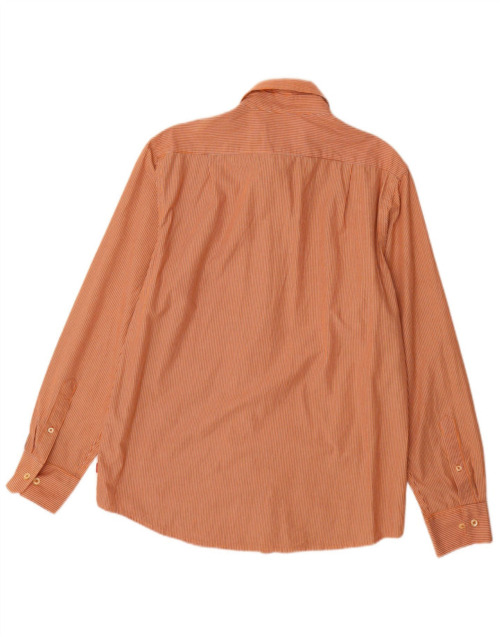 IZOD Mens Slim Fit Shirt Medium Orange Pinstripe Cotton