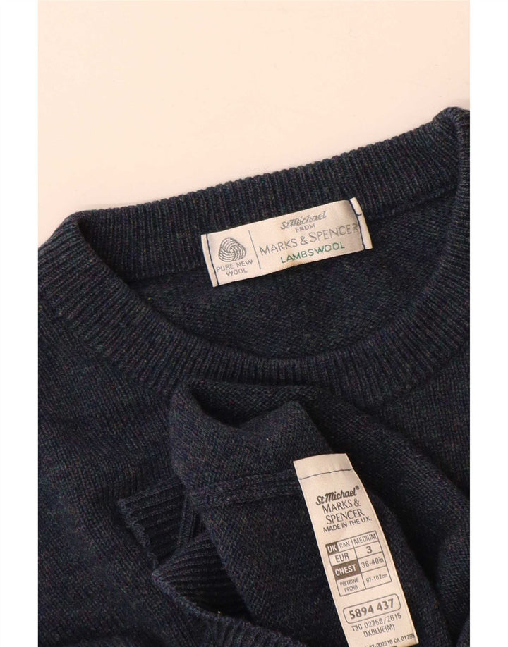 Marks & Spencer Mens Crew Neck Jumper Sweater Medium Blue Lambswool