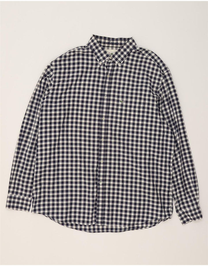 Lacoste Mens Regular Fit Shirt Size 46 2XL Navy Blue Gingham Cotton