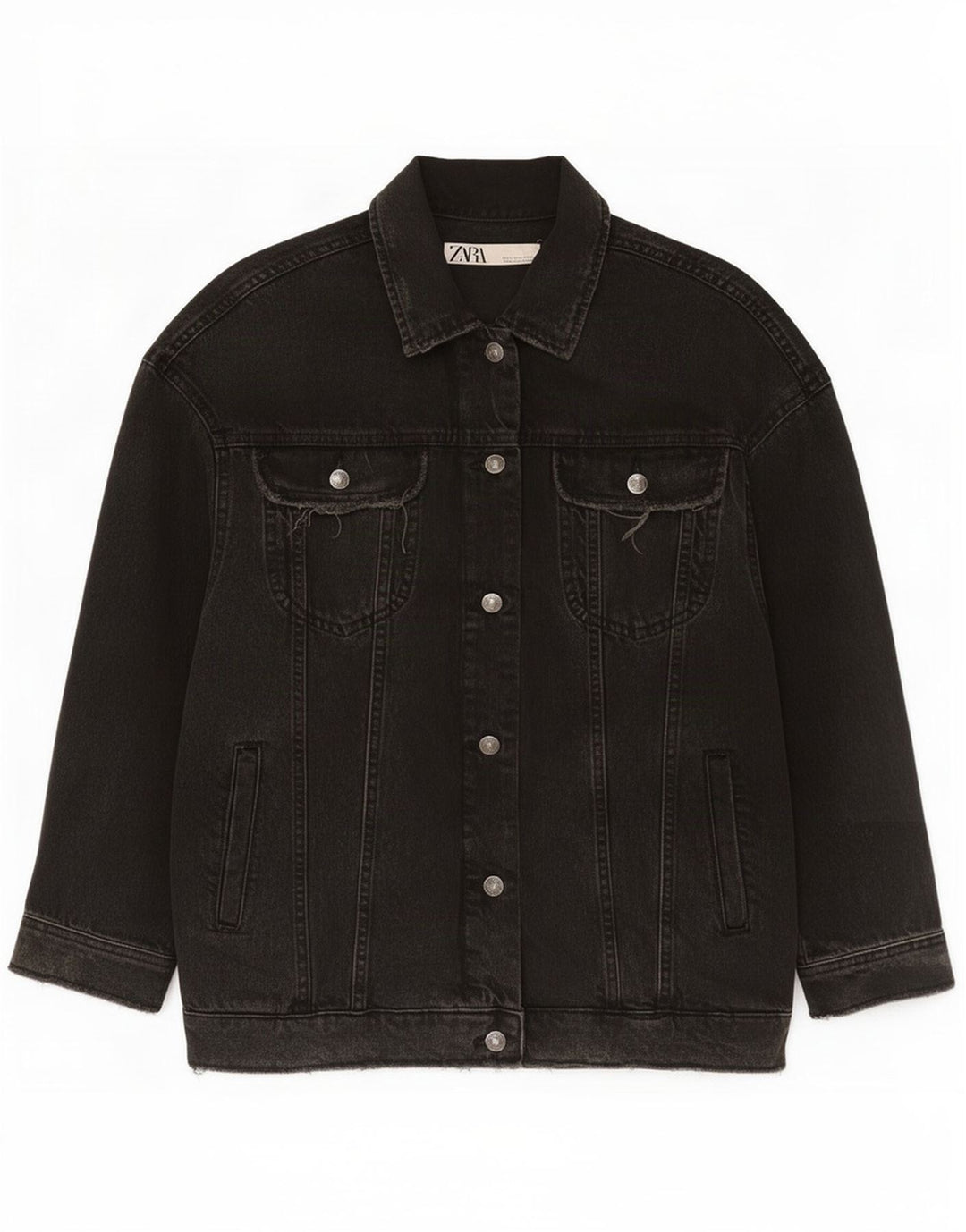 Zara Womens Denim Jacket UK 16 Large Black Cotton