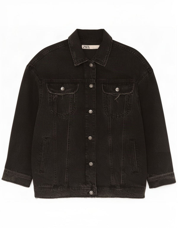 Zara Chaqueta Vaquera Mujer UK 46 Grande Algodón Negro