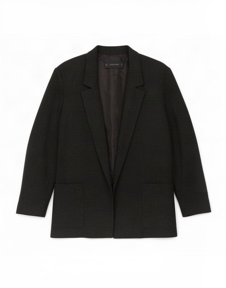 Zara Veste Blazer Ouverte Femme UK 14 Large Noir