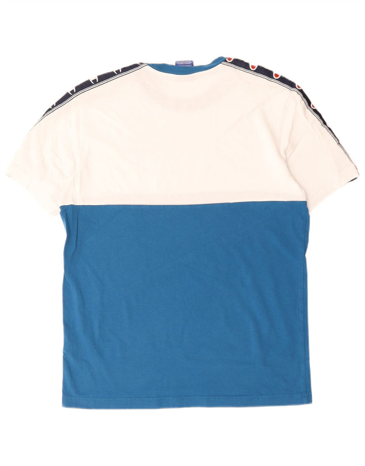 Champion Mens Graphic T-Shirt Top Medium Blue Colourblock Cotton
