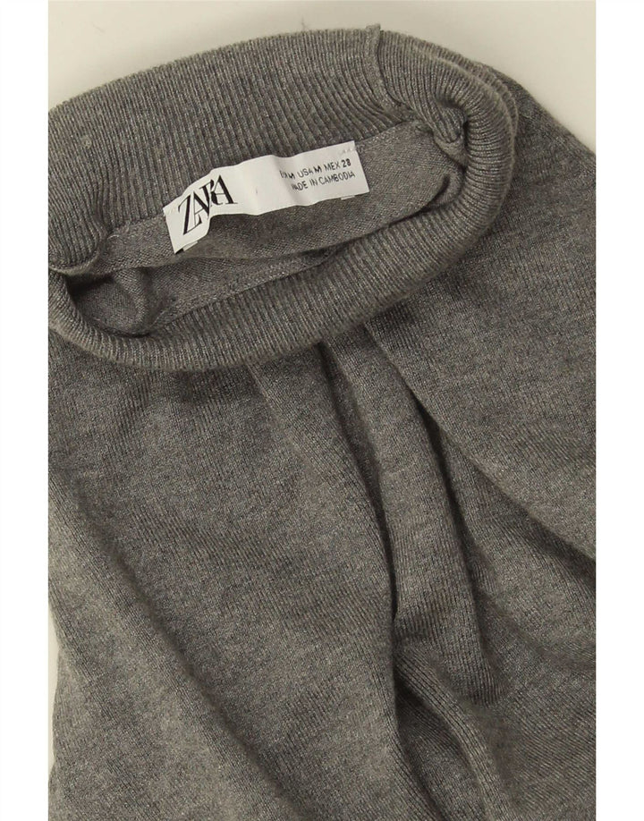 Zara Womens 3/4 Sleeve Roll Neck Jumper Sweater UK 12 Medium Grey