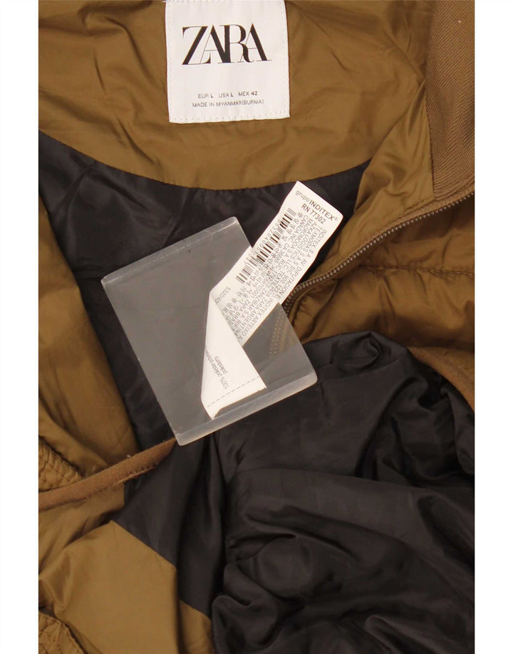 Zara Mens Padded Gilet UK 40 Large Khaki Polyester