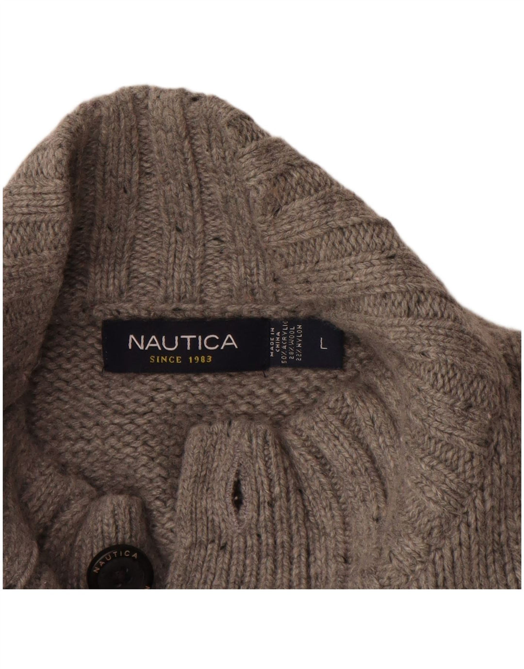 NAUTICA Mens Button Neck Jumper Sweater Large Grey Flecked Acrylic