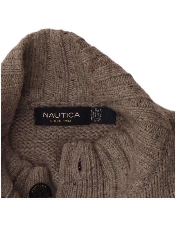 NAUTICA Mens Button Neck Jumper Sweater Large Grey Flecked Acrylic