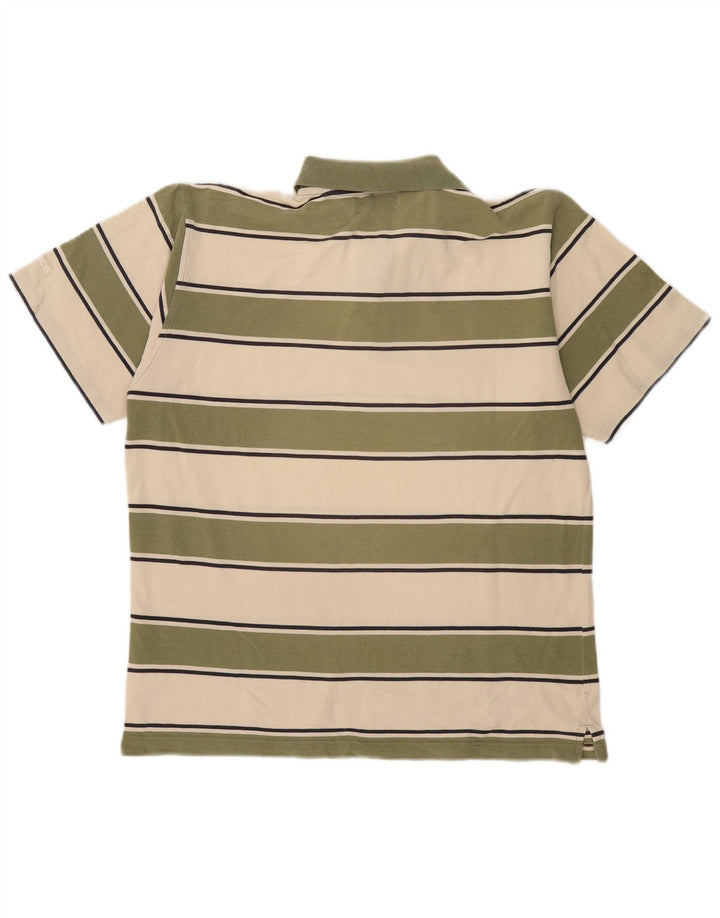 Asics Mens Polo Shirt Medium Khaki Striped Cotton