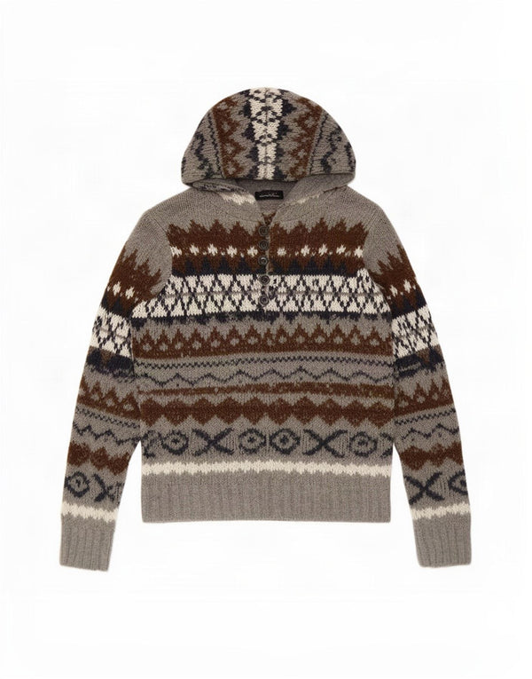 Męski sweter z kapturem Zara, średnio szary, akryl Fair Isle