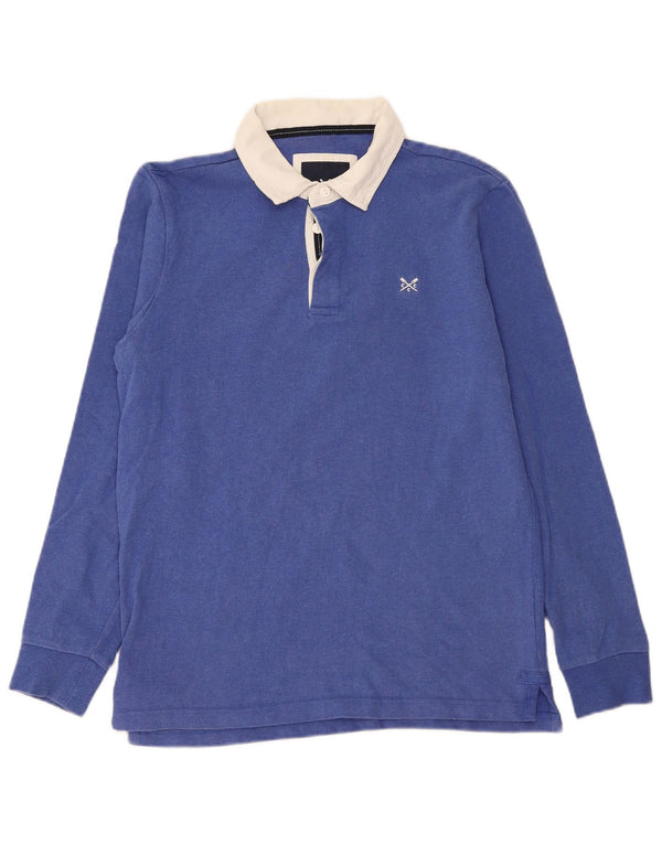 Crew Clothing Mens Long Sleeve Polo Shirt Medium Blue Colourblock Cotton