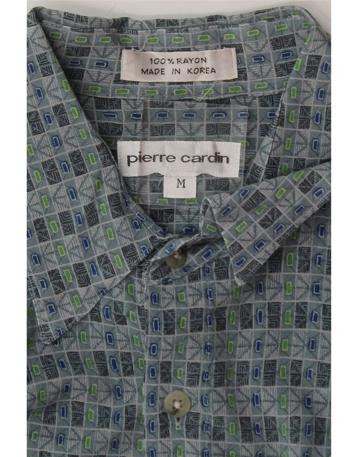 PIERRE CARDIN Mens Short Sleeve Shirt Medium Blue Geometric Rayon Vintage Pierre Cardin and Second-Hand Pierre Cardin from Messina Hembry 