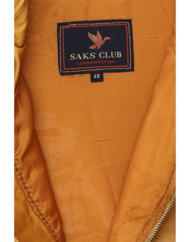 Saks Club Mens Padded Leather Gilet IT 48 Medium Beige