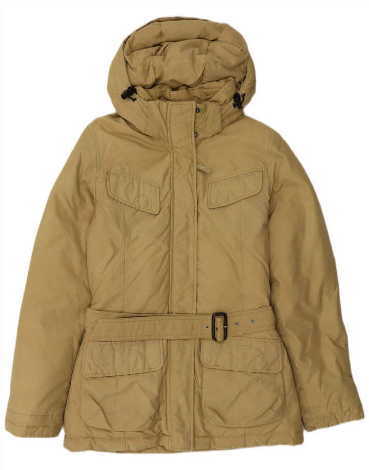 WOOLRICH Womens Hooded Padded Jacket UK 10 Small Beige Cotton
