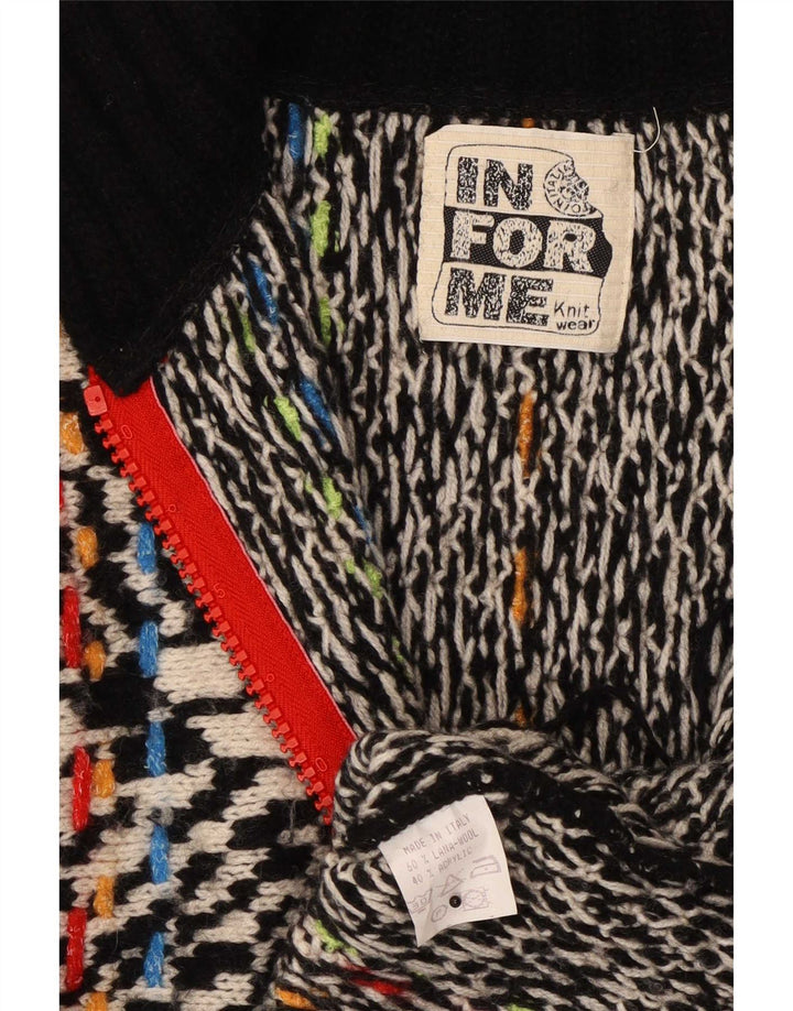vintage Womens Abstract Pattern Full Zip Cardigan Sweater UK 16 Grand Noir