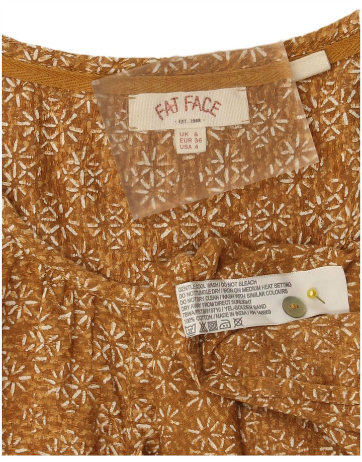 Fat Face Womens 3/4 Sleeve Pullover Shirt UK 8 Small Brown Floral Cotton