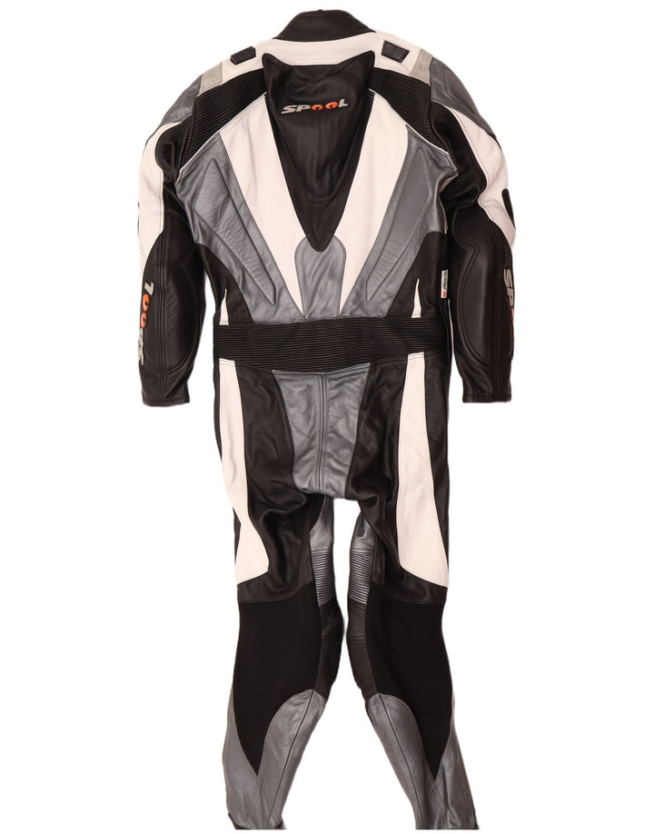 Spool Mens Graphic Leather Jumpsuit IT 52 XL W36 L30 Black Leather