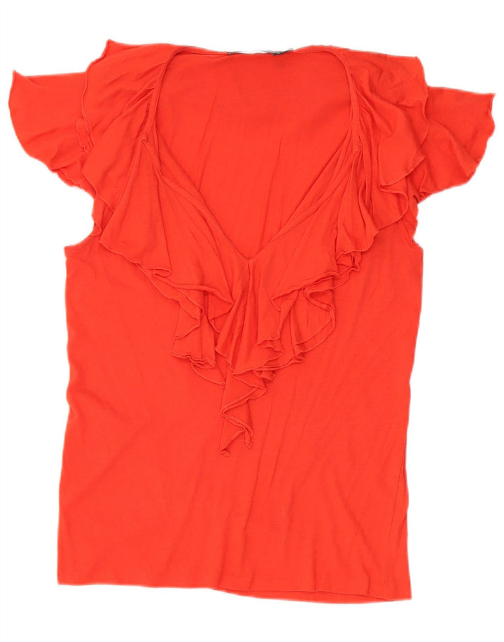 Ralph Lauren Womens Ruffle Front Blouse Top UK 12 Medium Red