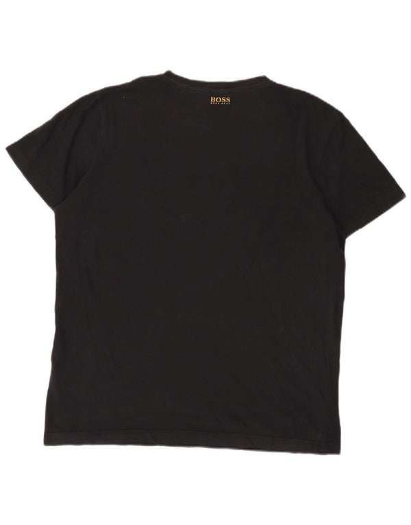 Camiseta gráfica masculina Hugo Boss grande algodão preto