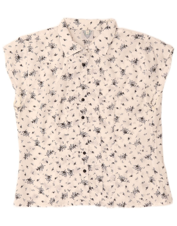 Bluză cămașă cu mânecă scurtă pentru femei vintage UK 14 Medium White Floral
