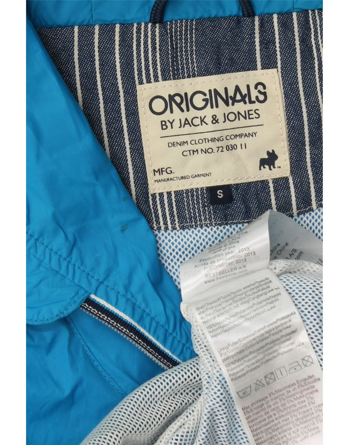 Jack & Jones Mens Hooded Rain Jacket UK 36 Small Blue Nylon