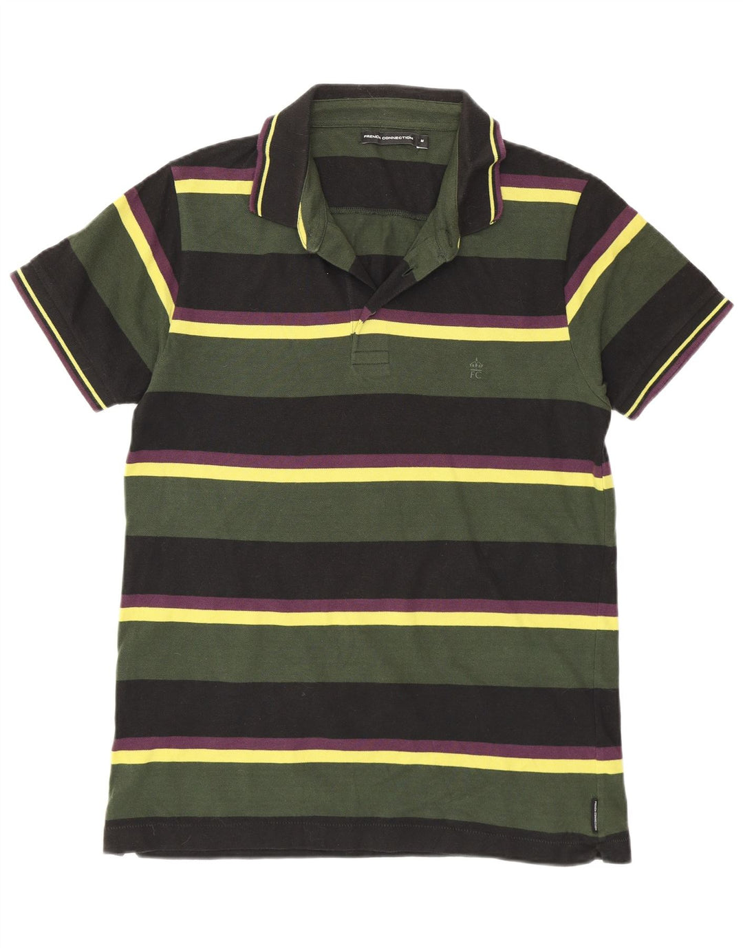 French Connection Mens Regular Fit Polo Shirt Medium Green Striped Cotton