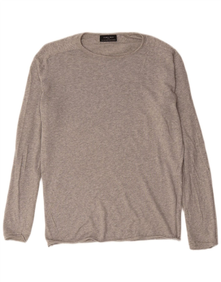 Zara Mens Boat Neck Jumper Sweater Small Grey Flecked
