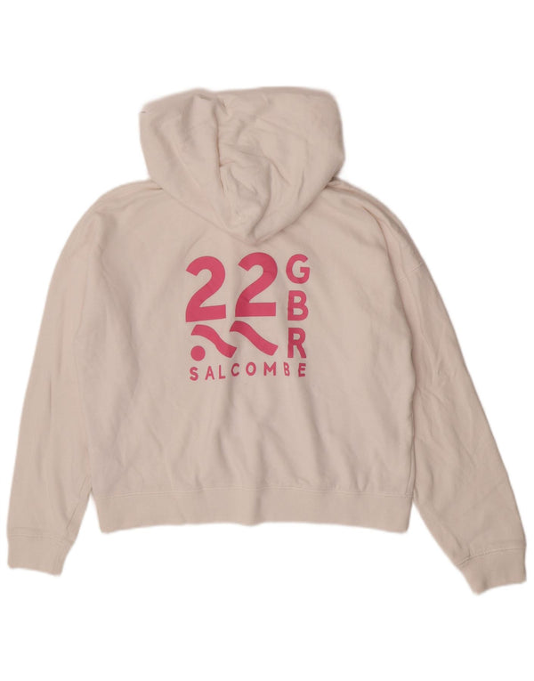 Jack Wills Dame Grafisk Oversized Hoodie Jumper UK 10 Small White Bomuld