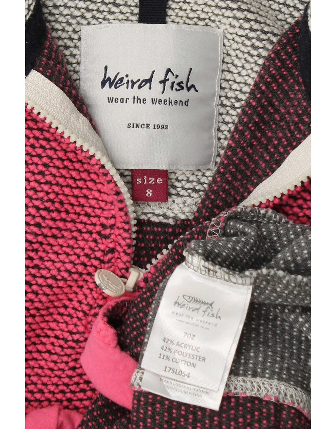 Weird Fish Womens Graphic Sweatshirt Jumper UK 8 Small Pink Colourblock