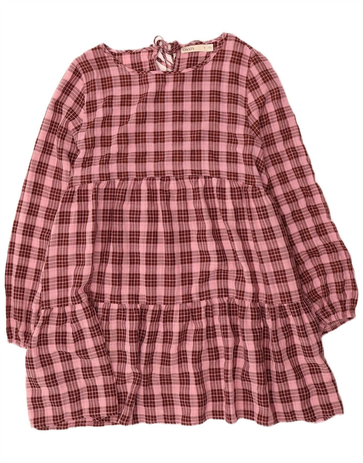 Oasis Womens Long Sleeve Tiered Dress UK 16 Large Pink Check Polyester