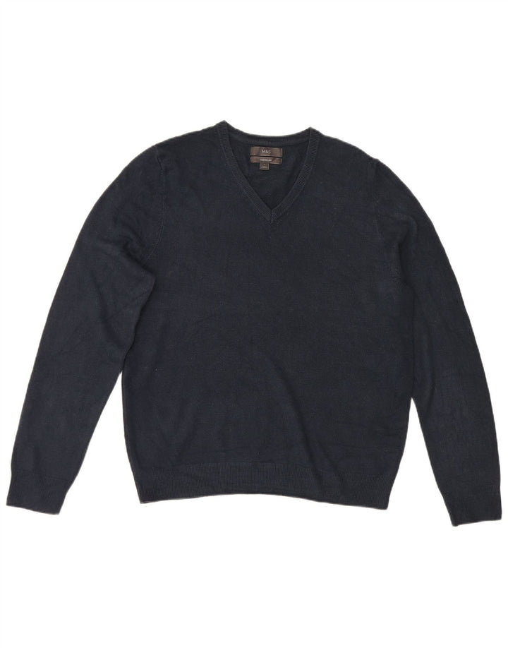Marks & Spencer Mens V-Neck Jumper Sweater Large Navy Blue Acrylic