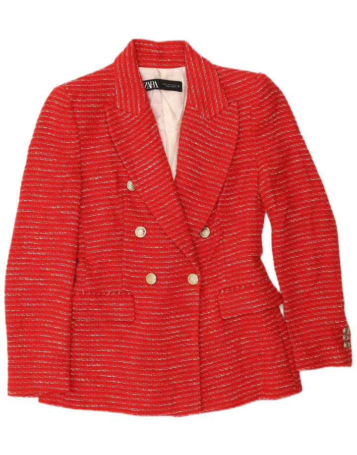 Zara Womens Double Breasted Blazer Jacket UK 6 XS Red Striped