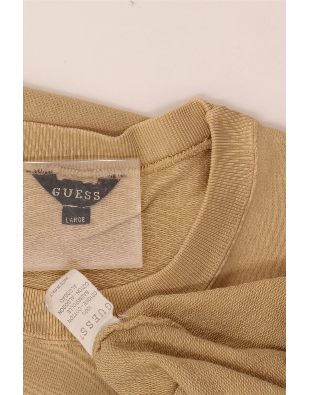 GUESS Mens Graphic Sweatshirt Jumper Large Beige Cotton