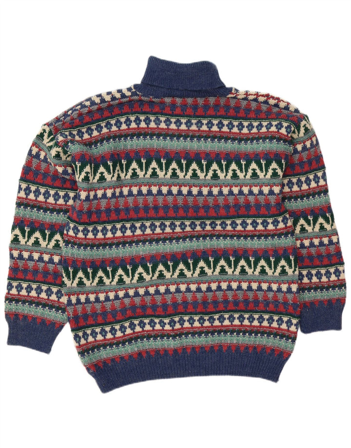 Vintage Mens Roll Neck Jumper Sweater Large Multicoloured Fair Isle Wool