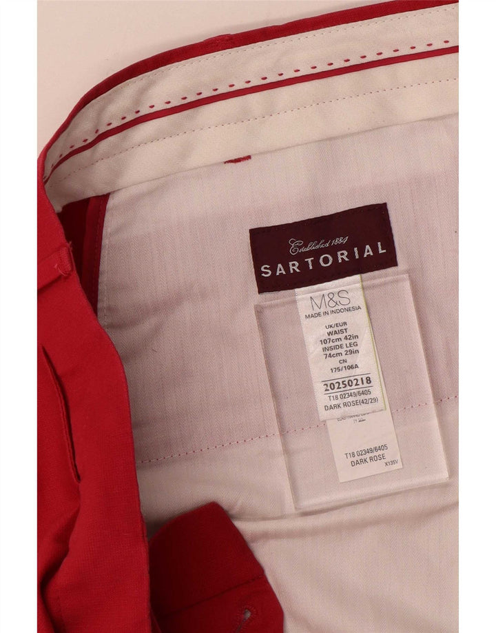 Marks & Spencer Womens Straight Suit Trousers W42 L29 Red Cotton