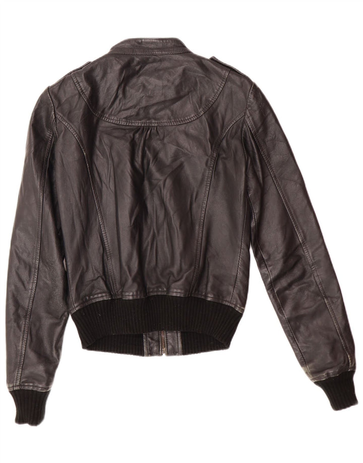XDYE Womens Leather Jacket UK 10 Small Black Leather Biker