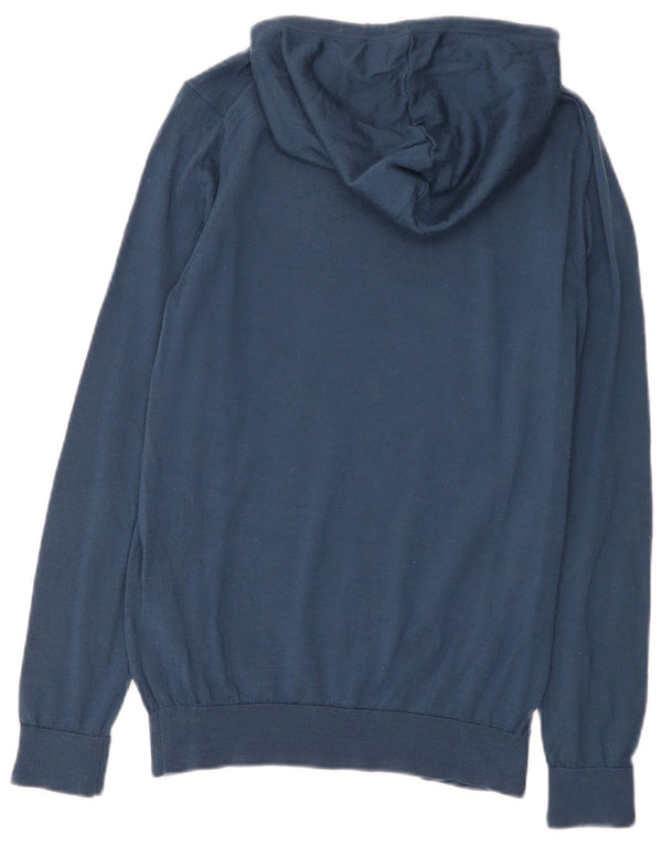 Reiss Pull à capuche pour femme UK 12 Laine mérinos Bleu marine moyen