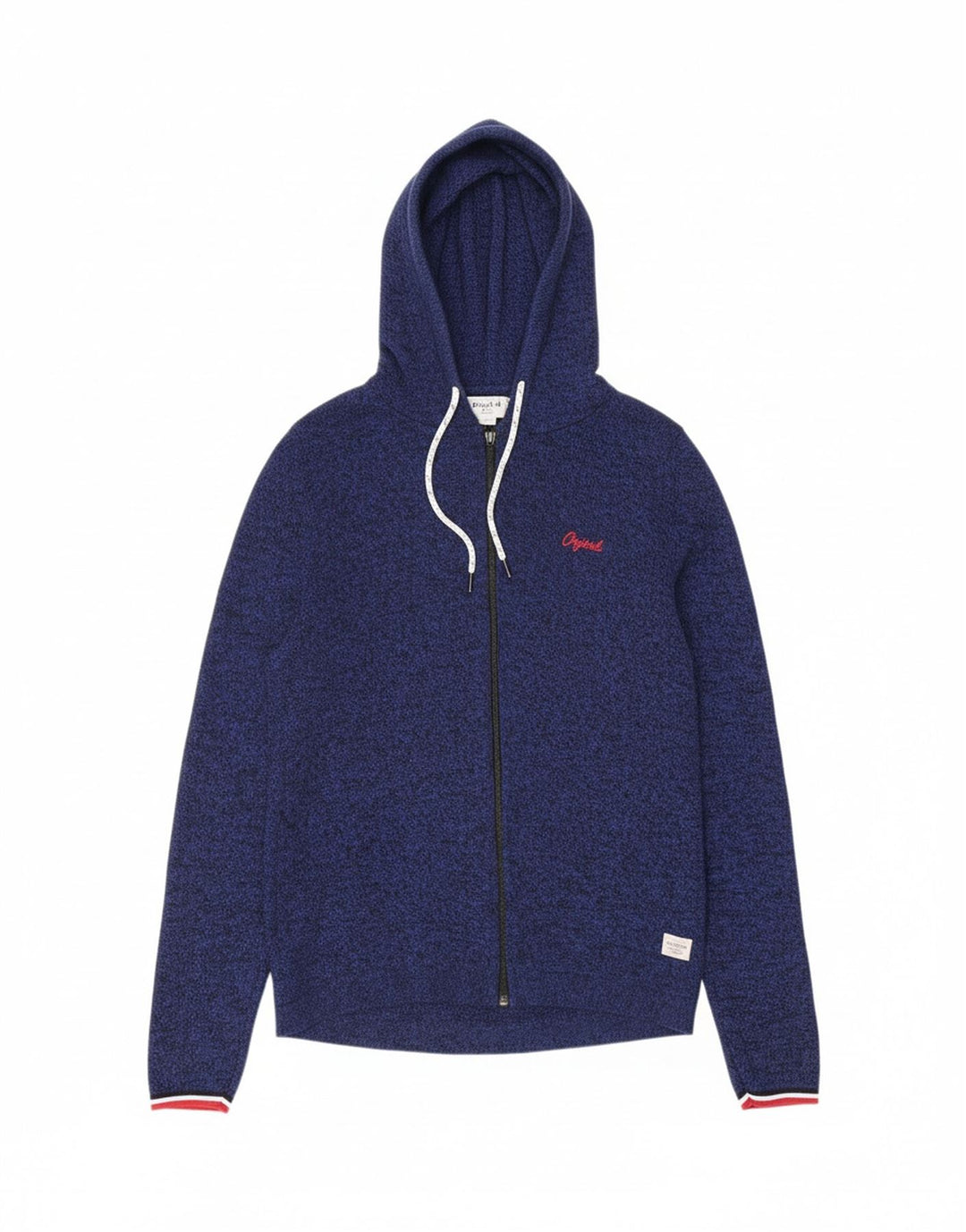 JACK & JONES Suéter masculino com capuz e zíper, algodão manchado azul médio