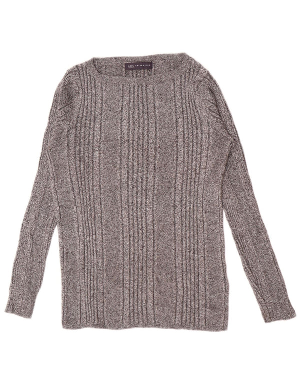 Marks & Spencer Dame Top Langærmet UK 14 Medium Grå Stribet Viscose