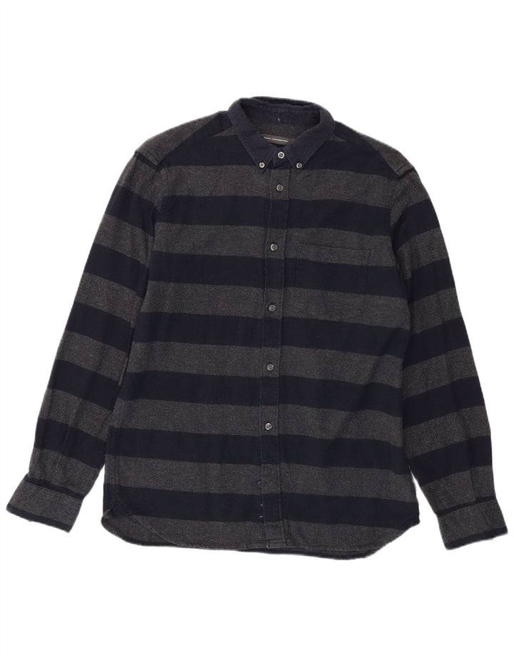 Camicia da uomo in flanella French Connection, cotone a righe medie blu navy