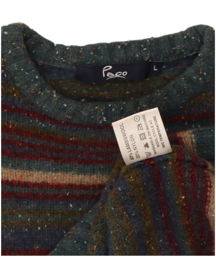 Paco Womens Crew Neck Jumper Sweater UK 16 Large Multicoloured Striped Wool