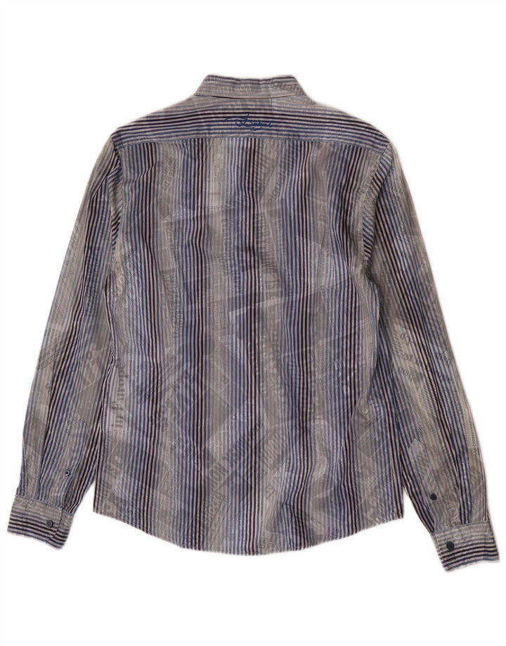 Desigual Herren-Grafikhemd aus mittelblauer, gestreifter Baumwolle
