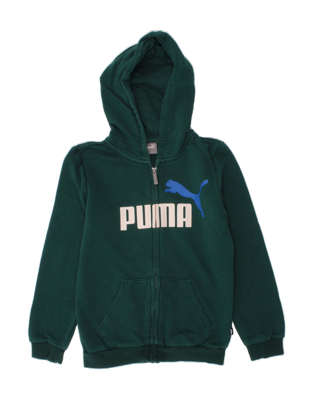 PUMA Boys Graphic Zip Hoodie Sweater 9-10 Years Green Cotton Vintage Puma and Second-Hand Puma from Messina Hembry 