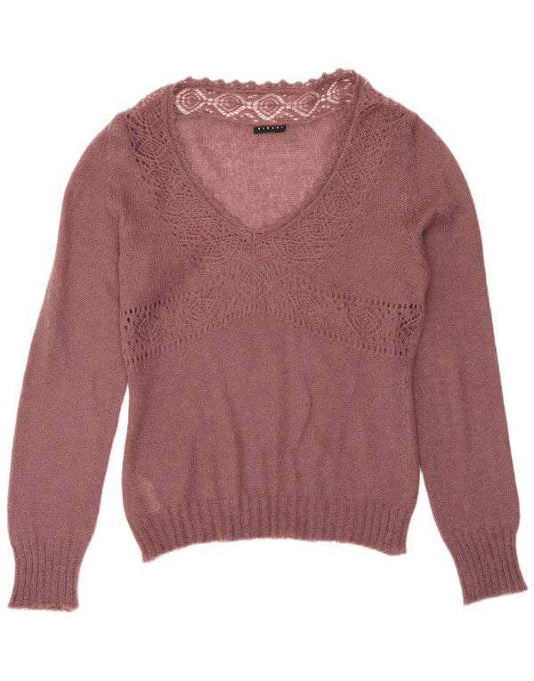 Sisley Dame V-hals sweater UK 14 Stor Lilla Akryl