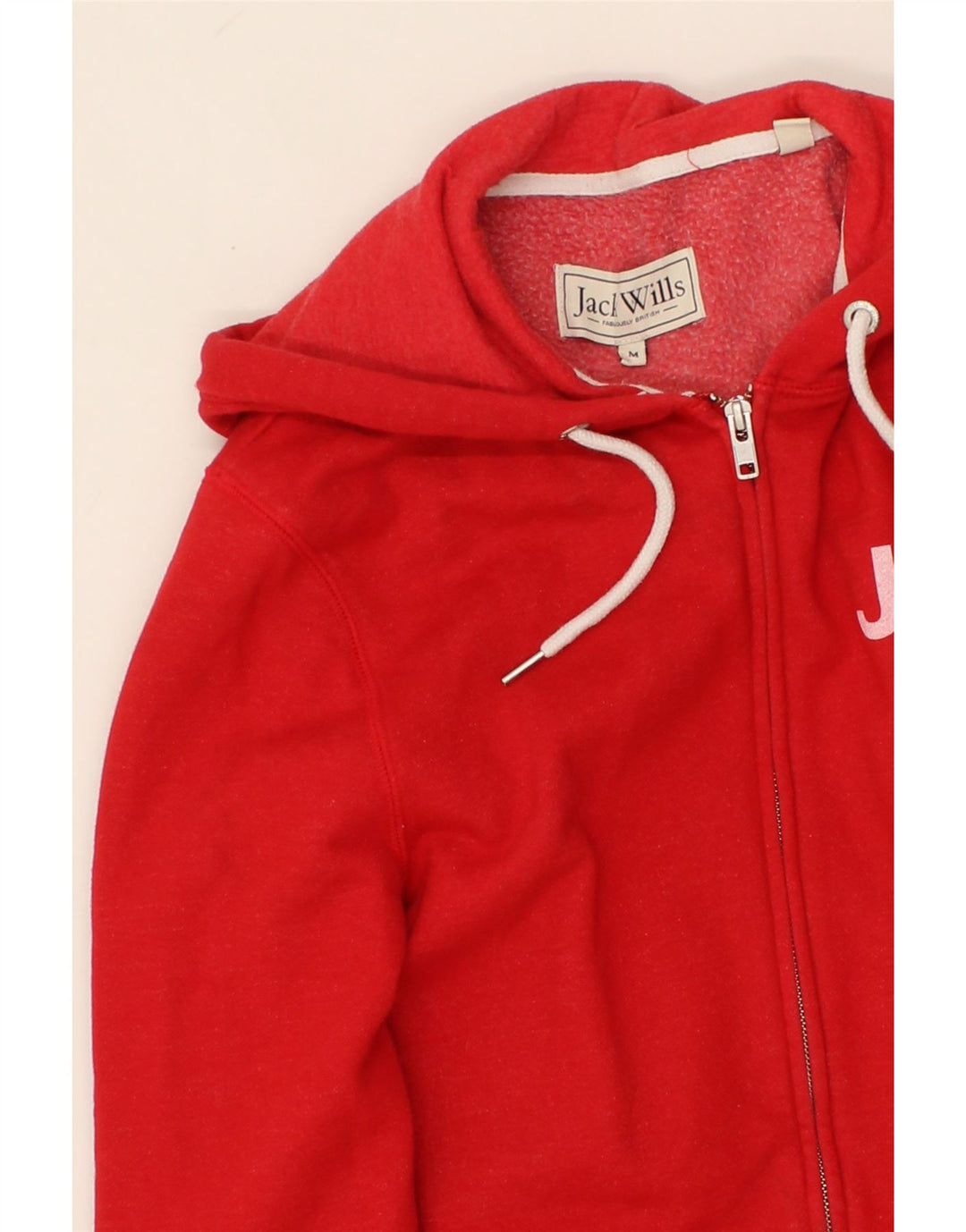 JACK WILLS Mens Graphic Zip Hoodie Sweater Medium Red Cotton Vintage Jack Wills and Second-Hand Jack Wills from Messina Hembry 