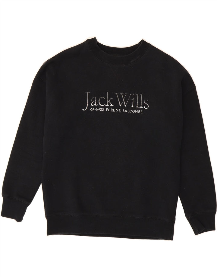 JACK WILLS Womens Oversized Graphic Sweatshirt Jumper UK 8 Small  Black Vintage Jack Wills and Second-Hand Jack Wills from Messina Hembry 