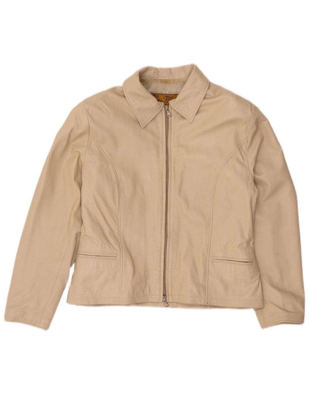 Vintage Womens Leather Jacket UK 18 XL Beige Leather
