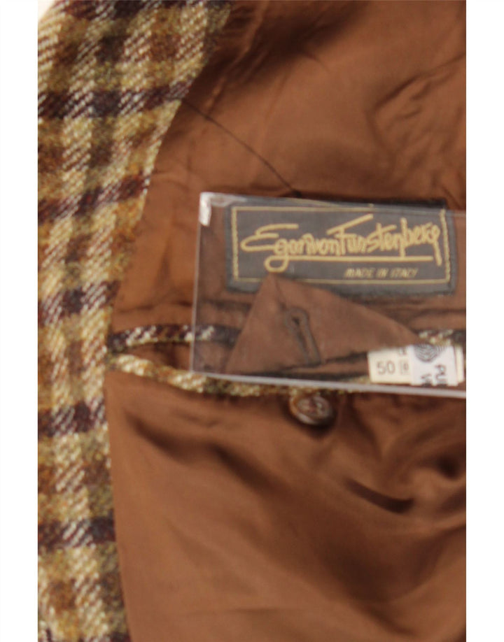 Egon Von Furstenberg Mens 3 Button Blazer Jacket EU 50 Large Brown Gingham