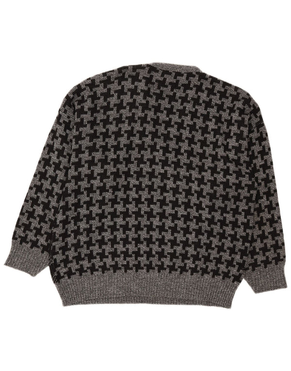 Vintage Herre V-hals sweater IT 56 2XL Grå Houndstooth Akryl